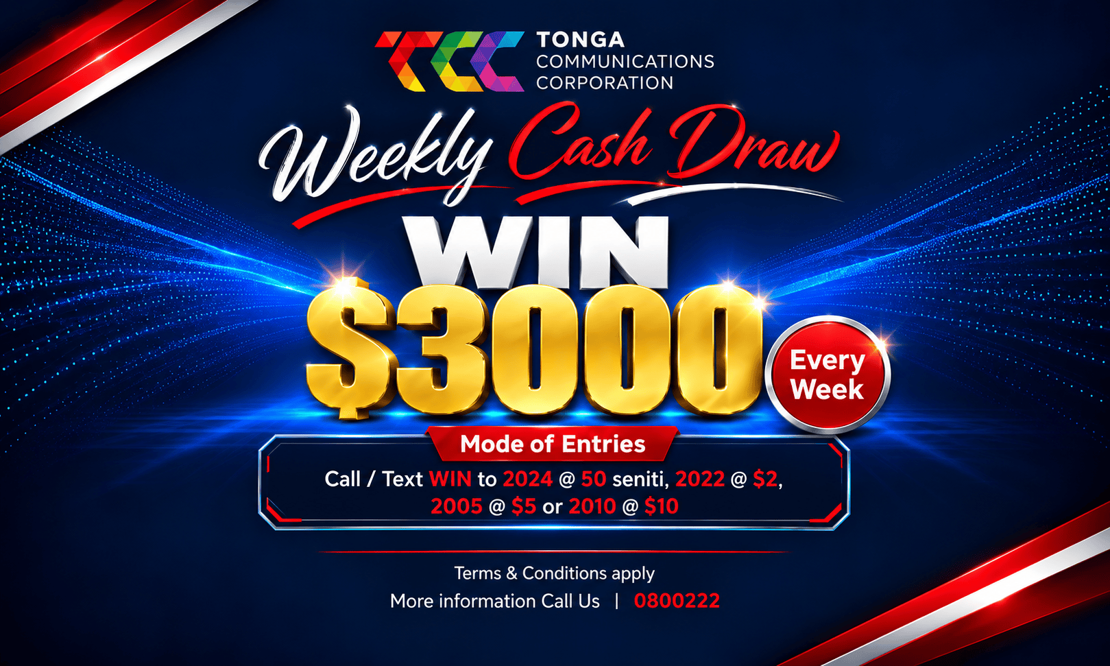 Weekly Cash Draw – Win $3000